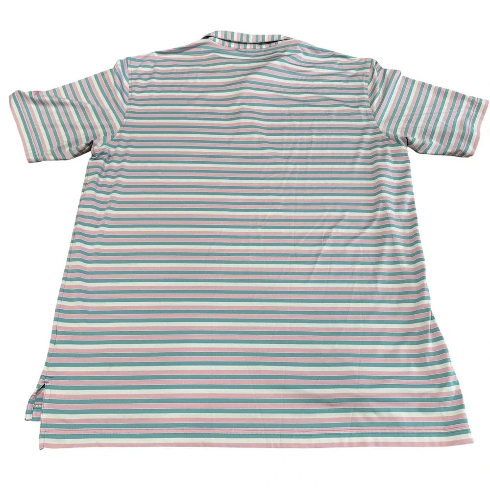 Peter Millar Summer Comfort Men size XL‎ Polo Shirt Pink Blue White Striped Golf